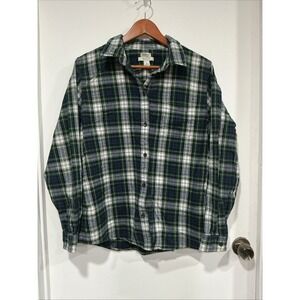 LL Bean Womens Relaxed Fit Tartan Plaid Flannel Shirt Long Sleeve Button Up, L